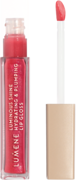 Lumene błyszczyk Bright Rose: przezroczysta tubka, wyjęty aplikator z różowym gloss, rozświetlający, nawilżający.