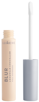 Lumene Blur Longwear Concealer w beżowej tubce, otwarty z białym aplikatorem, widoczny napis Full Coverage.