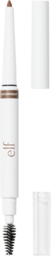 e.l.f. Instant Lift wodoodporna kredka do brwi Taupe, biała, z otwartą końcówką i pędzelkiem.