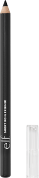 E.l.f. Smoky Kohl Eyeliner Black Velvet, czarna kredka do oczu z ostrym wkładem i logo, obok przezroczysta skuwka.