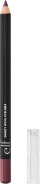 e.l.f. Smoky Kohl Eyeliner w odcieniu Plum & Go, czarna kredka z fioletowym rysikiem i końcówką, obok przezroczysta zatyczka.