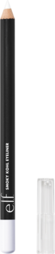 Biała kredka do oczu e.l.f. Smoky Kohl Eyeliner w czarnej obudowie, z białą końcówką, obok przezroczysta skuwka.