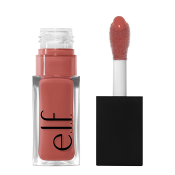 E.l.f. Glow Reviver Lip Oil It's Giving Guava, koralowy, w transparentnej butelce, obok duży aplikator do ust.