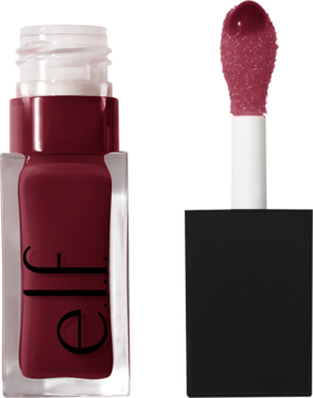 Odżywczy olejek e.l.f. Glow Reviver Lip Oil Jam Session, burgundowy, butelka z aplikatorem obok, widok z przodu.