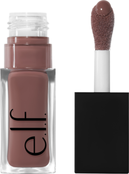 e.l.f. Glow Reviver olejek do ust Money Mauve. Przezroczysta butelka z logo i aplikator z produktem obok.