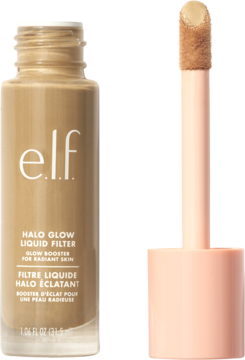 e.l.f. Halo Glow Liquid Filter, beżowy rozświetlacz w przezroczystej butelce z aplikatorem, Medium Neutral Olive.