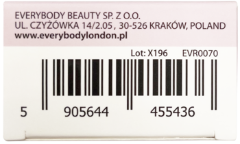 Spód białego opakowania zestawu Holiday Kisses z czarnym kodem kreskowym EAN, numerami 5905644, 455436, danymi Everybody Beauty i lotem X196.