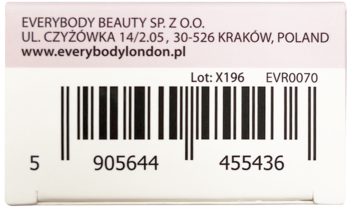 Tył opakowania zestawu Everybody London Holiday Kisses z kodem kreskowym i danymi kontaktowymi producenta.