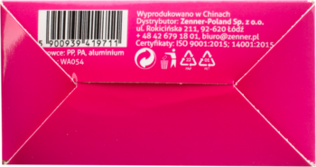 Spód jaskraworóżowego pudełka wałków do włosów Ewa Schmitt XXL, z kodem kreskowym i danymi producenta.