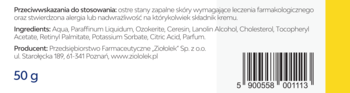 Tył białego opakowania Linocholesterol A+E kremu 50 g z polskimi instrukcjami, składem i kodem kreskowym.