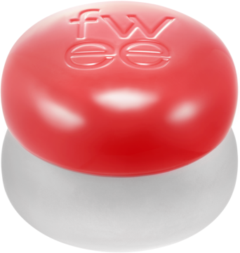 FWEE Blurry Pudding Pot CR04 Seventeen, czerwono-biały kulisty pojemnik z błyszczącym topem i logo, widok z przodu.