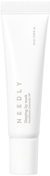 Biała tubka Needly Sleeping Lip Mask 10ml z szarym napisem, pantenolem i ceramidami NP, widok z przodu.