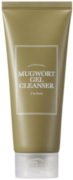 I'm From Mugwort Gel Cleanser, oliwkowa tubka z białą nakrętką, na froncie jasny napis, widok centralny.