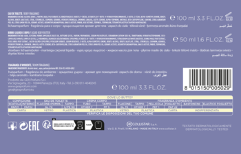 Tył purpurowego opakowania zestawu Collistar Fico E Glicine (100/50ml) z opisem produktu i kodem kreskowym.