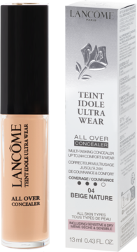 Nawilżający korektor Lancôme Teint Idole Ultra Wear Beige Nature w butelce i białym opakowaniu.