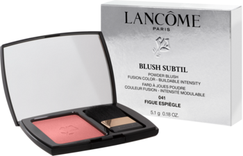 Róż do policzków Lancôme Blush Subtil Figue Espiegle, w otwartym kompakcie z pędzelkiem, z pudełkiem.