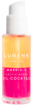 Lumene Nordic-C Arctic Berry Oil-Cocktail, dwufazowy, rozświetlający, z witaminami C, B3, B5. Widok z przodu.