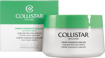Collistar Sublime Melting Cream, biały słoik z zieloną pokrywką i pudełkiem. Odżywczy krem do ciała z mango i shea.