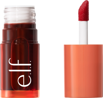 e.l.f. Sheer For It Orange Crush tint do ust, butelka i aplikator z czerwoną końcówką oddzielnie.