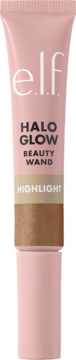 Różowa tuba płynnego rozświetlacza e.l.f. Halo Glow Beauty Wand w odcieniu Liquid Gold, widok z przodu.