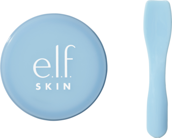 e.l.f. SKIN Holy Hydration! Nawilżająca maska do ust w błękitnym słoiczku i pasująca szpatułka.