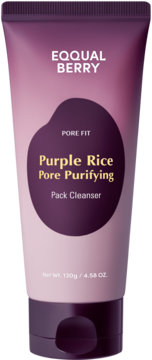 Eqqual Berry Purple Rice Pore Purifying Pack Cleanser w różowo-purpurowej tubce, widok z przodu, z ciemnym akcentem.