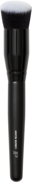 Pędzel e.l.f. Camo Liquid Blush Brush do płynnego różu. Czarny trzonek, gęste czarno-białe, ścięte włosie. Widok z przodu.
