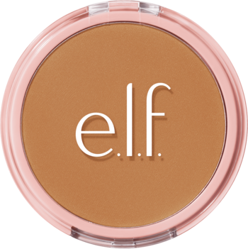 e.l.f. Halo Glow puder prasowany Tan Neutral Warm, w różowym kompakcie z widocznym białym logo, widok z góry.