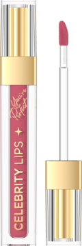 Różowa płynna pomadka Celebrity Lips, nawilżająca, z aplikatorem obok. Miękkie matowe wykończenie.