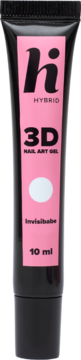 Żel hi hybrid 3D NAIL ART GEL Invisibabe 10 ml w czarnej tubce z różową etykietą, przezroczysty, widok z przodu.