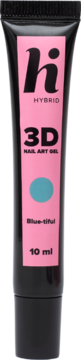 hi hybrid 3D Nail Art Gel Blue-tiful, 10 ml w czarnej tubce z różową etykietą, pionowy widok z przodu.