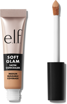 Beżowy korektor e.l.f. Soft Glam Satin Concealer, tuba i aplikator, średnie krycie, widok z przodu.