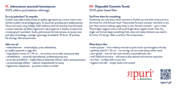 Białe opakowanie miękkich, jednorazowych ręczników npuri 100% roślinnych, widok z przodu z opisem PL/EN.