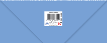 Duża, luksusowa niebieska torebka prezentowa z uszlachetnieniami, z etykietą i kodem kreskowym, widok z przodu.