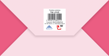 Różowa luksusowa torebka prezentowa TW LOVE na walentynki, z centralną etykietą, kodem kreskowym i logo ekologicznym.