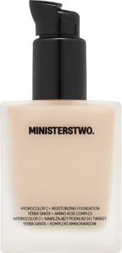 MINISTERSTWO. Hydrocolor C- nawilżający podkład No. 10 Rose Macaron, matowa beżowa butelka z pompką.