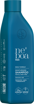 Granatowy szampon ne' boa men Daily Shield do włosów, widok z przodu, nawilżający, Pentavitin Bazylia Granat.