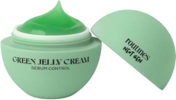 Miętowy słoik GREEN JELLY' CREAM SEBUM CONTROL z zielonym żelem i otwartą pokrywką. Krem z betainą salicylanu.