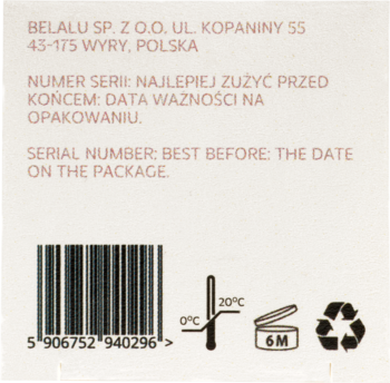 Dolna część etykiety hydrolatu z róży z kodem kreskowym, datą ważności i symbolami producenta.