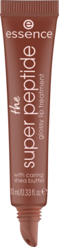 Balsam do ust Essence The Super Peptide 06 Plumfection w brązowej tubce, widok z przodu z aplikatorem.