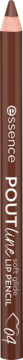 Brązowa kredka do ust essence POUTline 04 Cocoa Me Crazy, pionowy widok, z logo PETA i matowym wykończeniem.