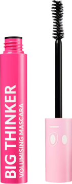 Różowy tusz do rzęs Big Thinker Volumising Mascara, otwarty, z czarną szczoteczką.