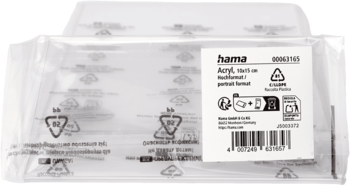 Opakowanie Hama z matowymi, przezroczystymi płytami akrylowymi Perfect Format, widok z przodu, biała etykieta.