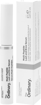 Serum The Ordinary Multi-Peptide Lash and Brow w białej tubce i pudełku, widok z przodu, 5ml, na białym tle.