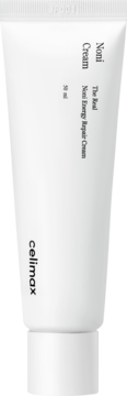 Biała tubka Celimax The Real Noni Energy Repair Cream 50ml. Krem nawilżający z noni i ceramidami, widok z przodu.