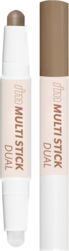 Dwustronny sztyft I'm Meme Multi Stick Dual Cool Contouring: kremowy bronzer i biała gąbka do rozświetlacza.