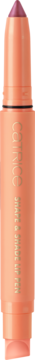 Catrice Shine & Shine Lip Balm, peachy-pomarańczowy błyszczyk w sztyfcie z różową końcówką, pionowy widok.