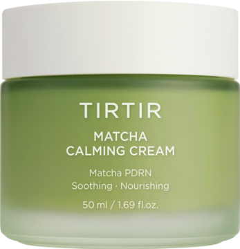 TIRTIR Matcha Calming Cream w zielonym, matowym słoiku z białą nakrętką, widok z przodu, pojemność 50ml.