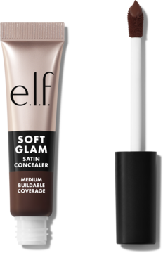 e.l.f. Soft Glam Satin Concealer Rich Neutral, brązowa tubka i aplikator z nawilżającym korektorem.