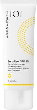 Krem przeciwsłoneczny Geek & Gorgeous 101 Zero Feel SPF 50 w białej tubce, matowe wykończenie, widok z przodu.